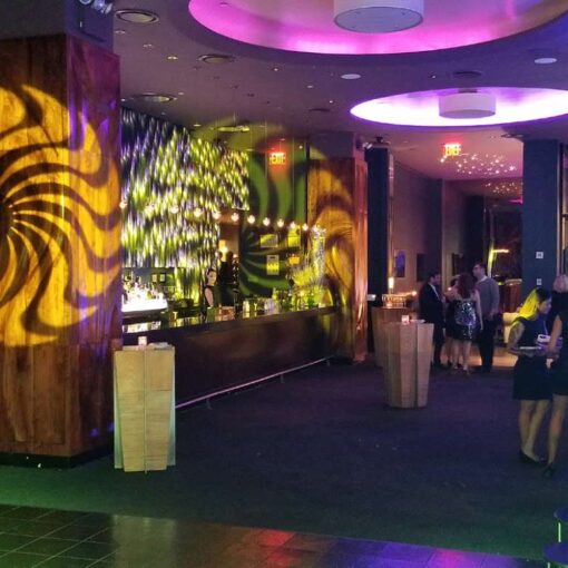 Universal Light and Sound setup colorful Intelligent lights for the dance floor at a private party inside The 48 Lounge.