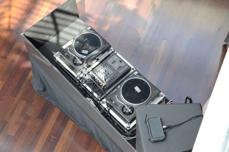 DJ equipment for the reception at Tribeca Rooftop.