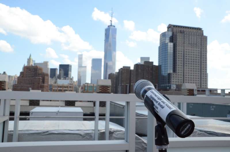 A microphone for a rooftop ceremony at Tribeca Rooftop.