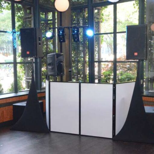 Providing DJ equipment along with a DJ Facade and moving/color-changing lights for the dance floor at The Bryant Park Grill in New York City.