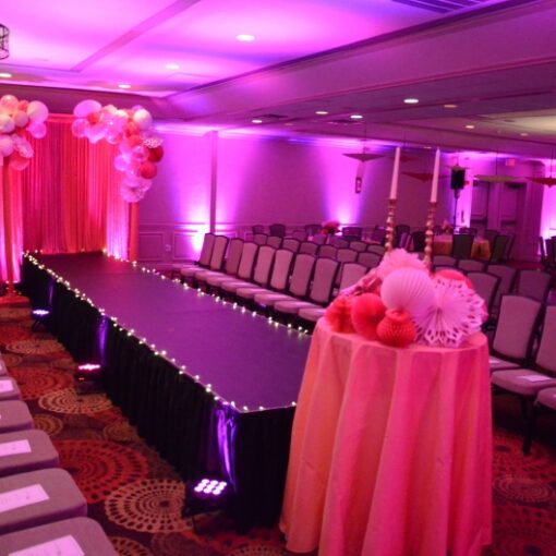Up-Lights around the perimeter walls of the Hudson Room for an event at The Holiday Inn Mt. Kisco, NY.