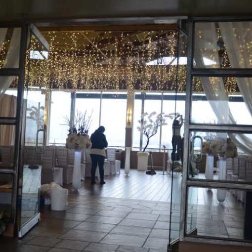 Icicle (Fairy) Lights hanging above the dance floor area on the 2nd floor of The Liberty House Restaurant in Jersey City, New Jersey.