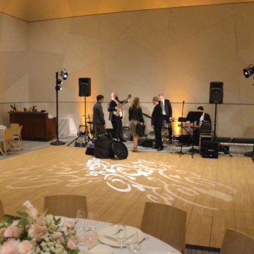 Provided Up-Lights around the perimeter walls of The Ballroom at The William Vale Hotel along with stock Gobo images projected on the dance floor.