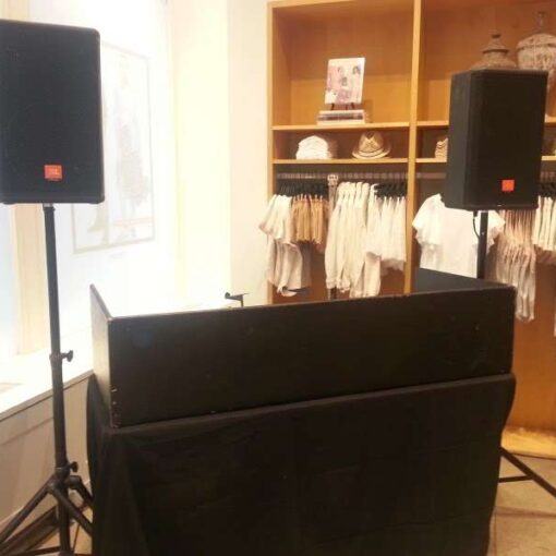 DJ equipment for a J.Crew in-store event featuring a 24-Hour Pop-Up Shop for CFDA/Vogue Fashion Fund Finalists.