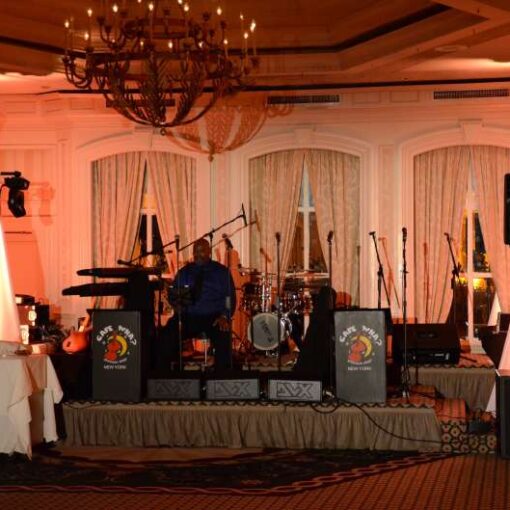 Universal Light and Sound provided dance floor lighting for a live performance of The Cafe Wha Band at a wedding in The Temple Judea of Manhasset, NY.