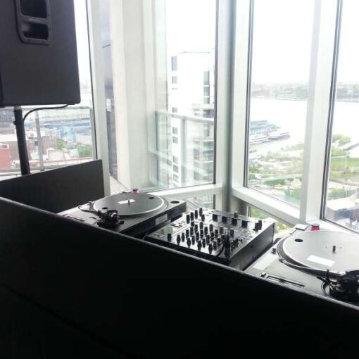 DJ equipment provided for a Burger King's tasting event hosted at The Glass House to showcase their new summer menu items to the media.