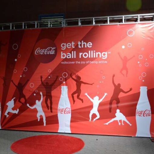 13ft height x 22ft wide banner stand made for a Coke Step-and-Repeat banner at the US Open for The Arthur Ashe Kids' Day at USTA Billie Jean King National Tennis Center.