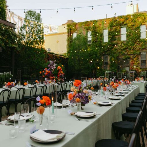 String lights are highly recommended for an outdoor NYC wedding to provide essential, warm, and romantic ambiance after dark.