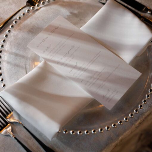 The table setting at Taylor and Troy's elegant wedding at The Lighthouse at Chelsea Piers. The table setting at Taylor and Troy's elegant wedding at The Lighthouse at Chelsea Piers.
