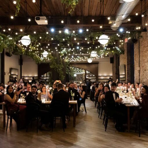 Hannah and Eric's wedding reception with zigzag String Lights at The Wythe Hotel. Hannah and Eric's wedding reception with zigzag String Lights at The Wythe Hotel.