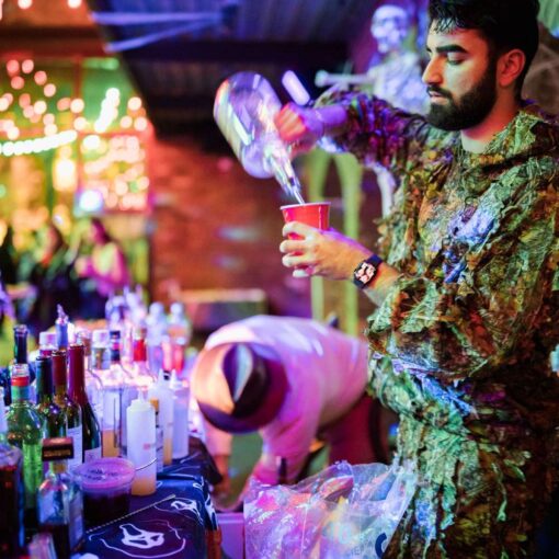 A bartender in the Main Room at The Foundry’s annual Halloween Party for NYC wedding professionals. A bartender in the Main Room at The Foundry’s annual Halloween Party for NYC wedding professionals.