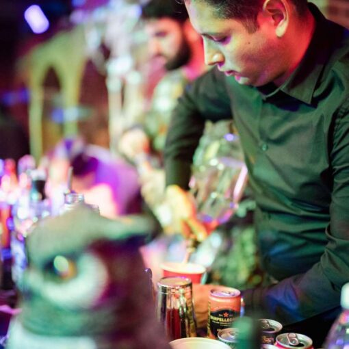 A bartender in the Main Room at The Foundry’s annual Halloween Party for NYC wedding professionals. A bartender in the Main Room at The Foundry’s annual Halloween Party for NYC wedding professionals.