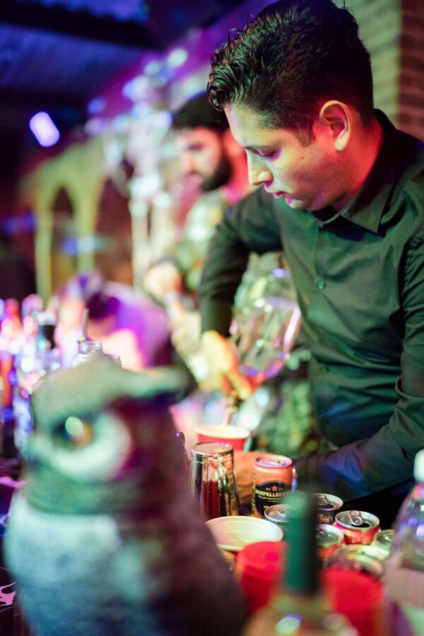 A bartender in the Main Room at The Foundry’s annual Halloween Party for NYC wedding professionals.