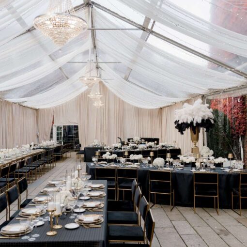 The courtyard tent at Pardis & Justin’s Great Gatsby themed Wedding at The Foundry - November 8, 2025
