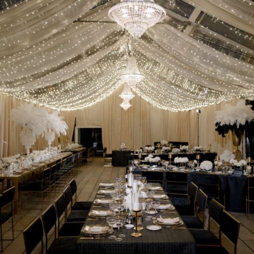 The courtyard tent at Pardis & Justin’s Great Gatsby themed Wedding at The Foundry - November 8, 2025