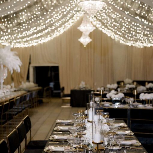 The courtyard tent at Pardis & Justin’s Great Gatsby themed Wedding at The Foundry - November 8, 2025