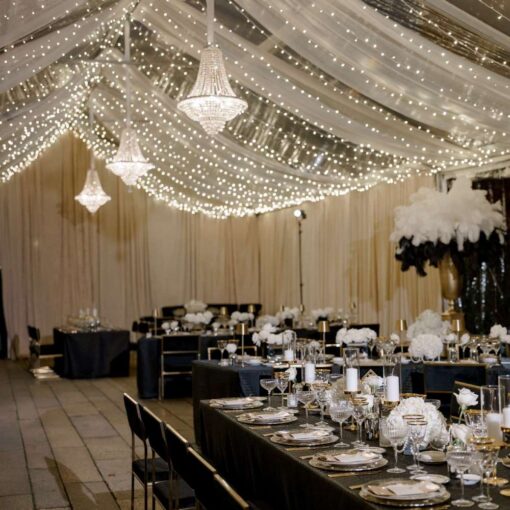 The courtyard tent at Pardis & Justin’s Great Gatsby themed Wedding at The Foundry - November 8, 2025