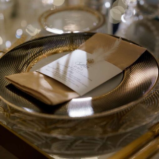 The table setting at Pardis & Justin’s Great Gatsby themed Wedding at The Foundry - November 8, 2025