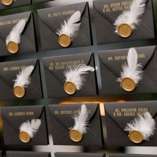 The seating chart at Pardis & Justin’s Great Gatsby themed Wedding at The Foundry - November 8, 2025