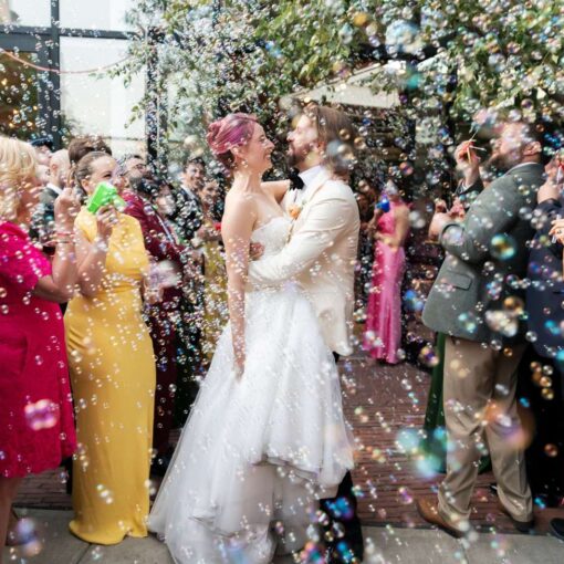 Post ceremony bubbles Arden and Keith’s vibrant and colorful Brooklyn wedding at Rule of Thirds.