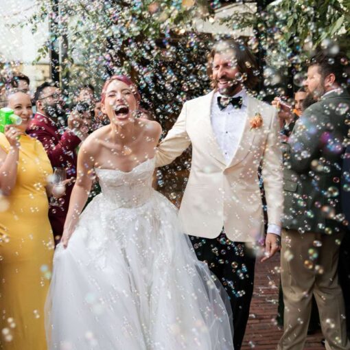 Post ceremony bubbles Arden and Keith’s vibrant and colorful Brooklyn wedding at Rule of Thirds.
