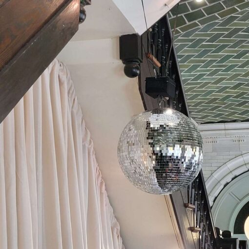 A mirror ball for a wedding in the Prospect Park Boathouse.