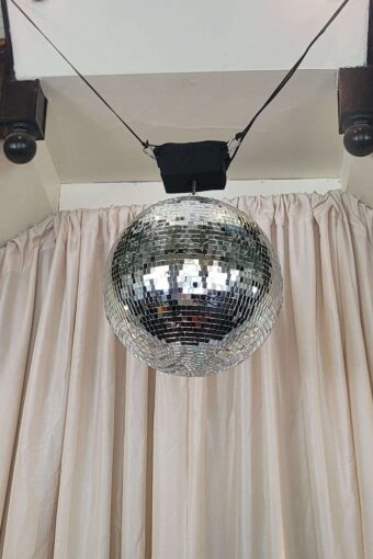 A mirror ball for a wedding in the Prospect Park Boathouse.