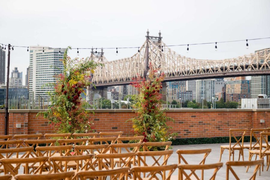 Outdoor Sting Lights hanging above the 3rd floor terrace at Rebecca and Xuerui at The Bordone in Long Island City, NYC.
