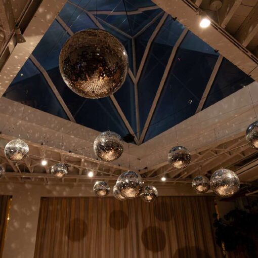 Jessica and Jay's wedding at Rule of Thirds on New Year's Eve with mirror balls.