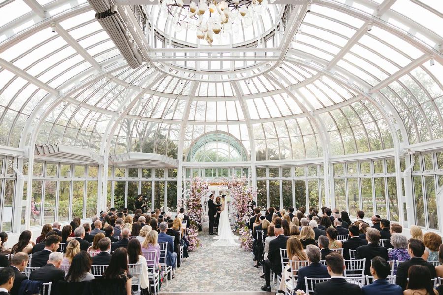 Christina and Cory's indoor wedding ceremony at The Palm House in The Brooklyn Botanic Garden.