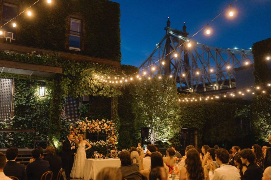 Warm White String lights hanging above the courtyard at The Foundry.